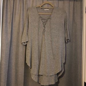 Gray lace up tee